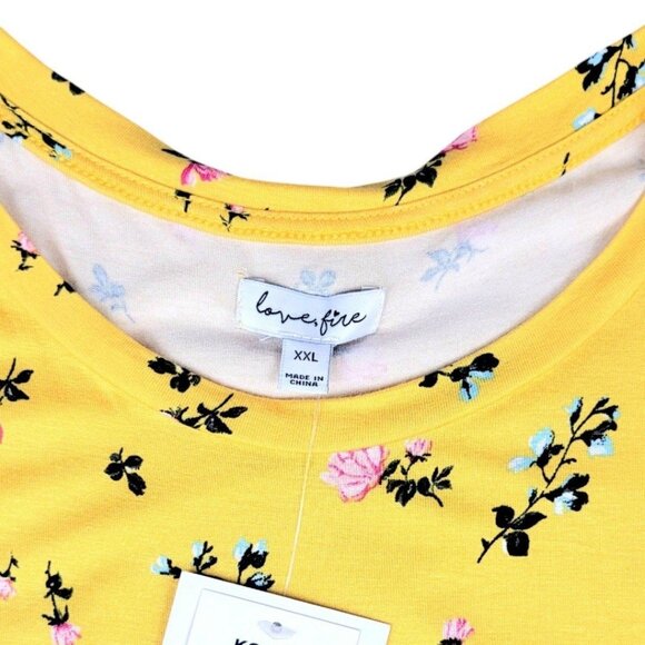 NWT Womens XXL Love Fire Yellow Floral Scoop Neck Scrunch Knot Sleeveless Top - Picture 6 of 12